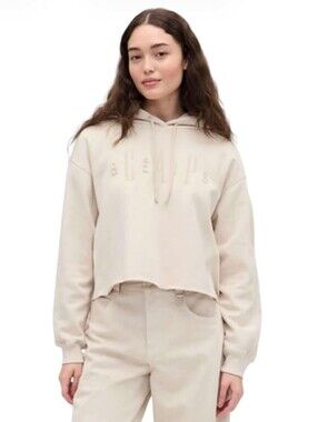 BEIS x GAP ($175) Cropped Logo Hoodie Sweatshirt Beige Limited Edition Collab